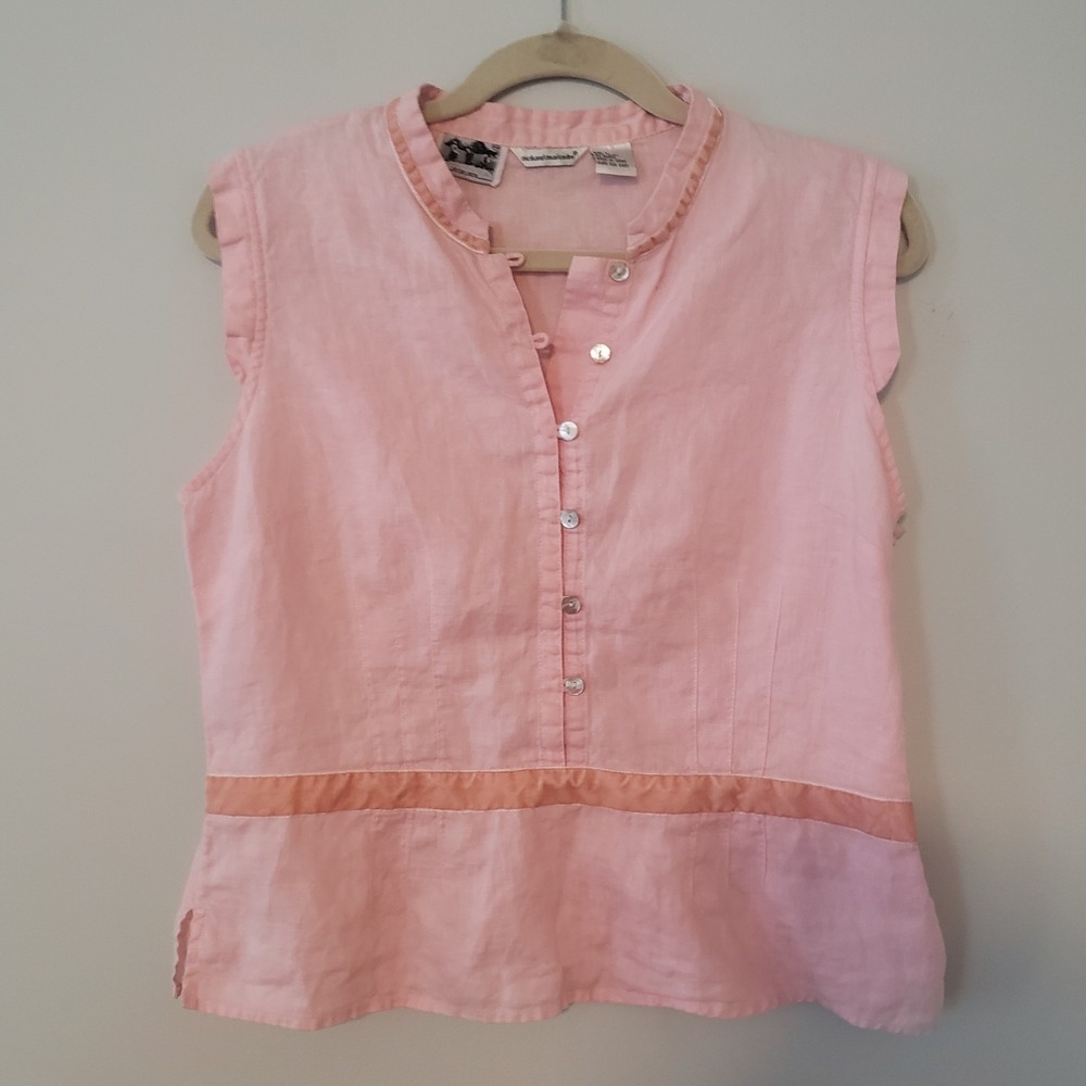 Richard Malcolm Womens Irish Linen Cottagecore Top SIZE L Preppy Soft Girl Pink